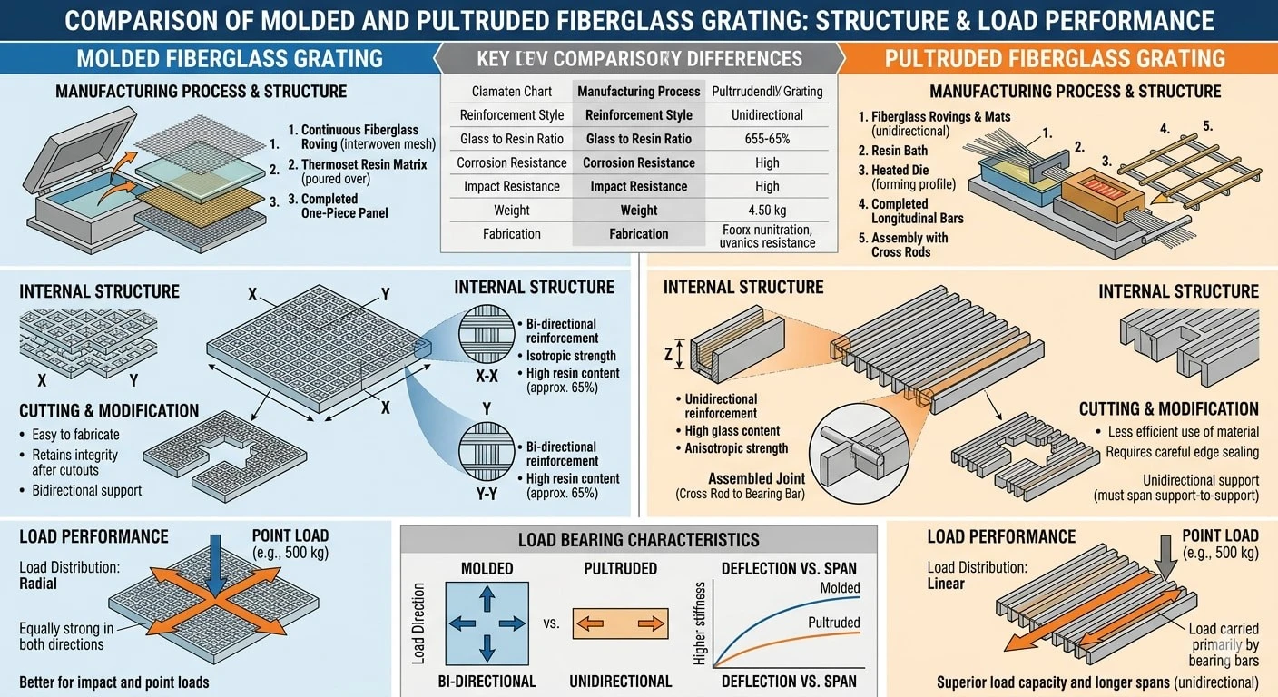 comparison of molded and pultruded fiberglass grating structure and load performance comparison of molded and pultruded fiberglass grating structure and load performance